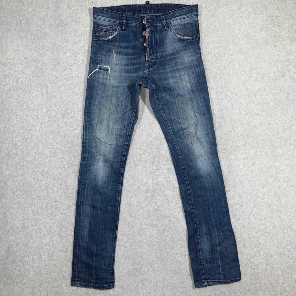 Dsquared2 Mens Slim Fit Distressed Blue Jeans Size 46 IT US 30x32 Made Italy